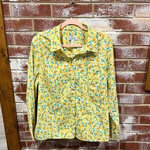 D&Co Floral Button Down Shirt Women Sz L Garden Girl Spring Shirt Sunshine ☀️